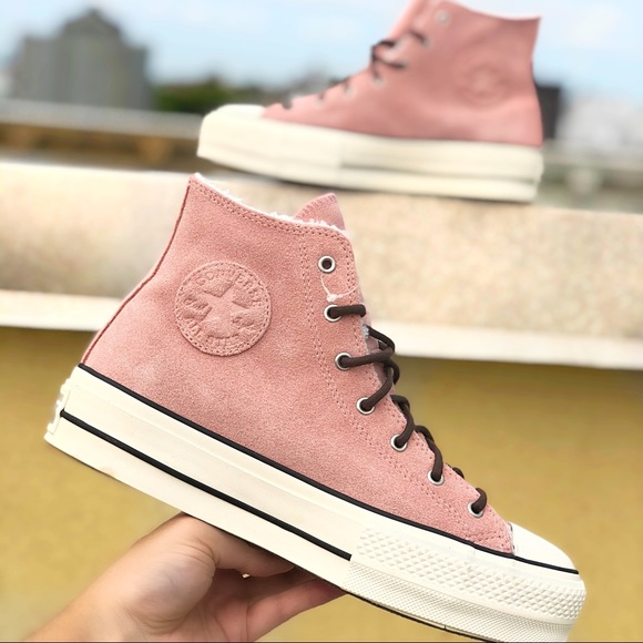 Converse Shoes - Converse CTAS Lift High Top Shearling Pink Sneaker